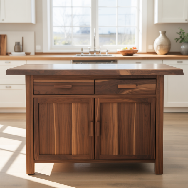 Handcrafted Solid Wood Kitchen Island with Dual Drawers and Spacious Cabinet Storage