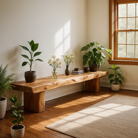 Handcrafted Solid Wood Bench – Rustic Live-Edge Slab Entryway Seating