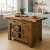 Handcrafted Solid Wood Kitchen Island - Live-Edge Top, Drawers & Cabinet