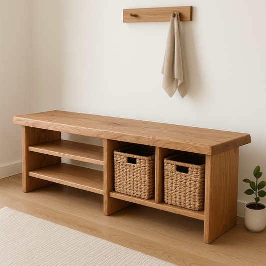 Handcrafted Solid Wood Bench – Minimalist Seating with Open Cubby Organiser