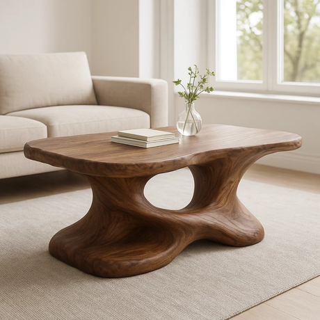 Handcrafted Solid Wood Coffee Table – Sculptural Organic Design for Living Room