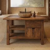 Handcrafted Solid Wood Bathroom Vanity with Open Shelves and Soft-Close Storage