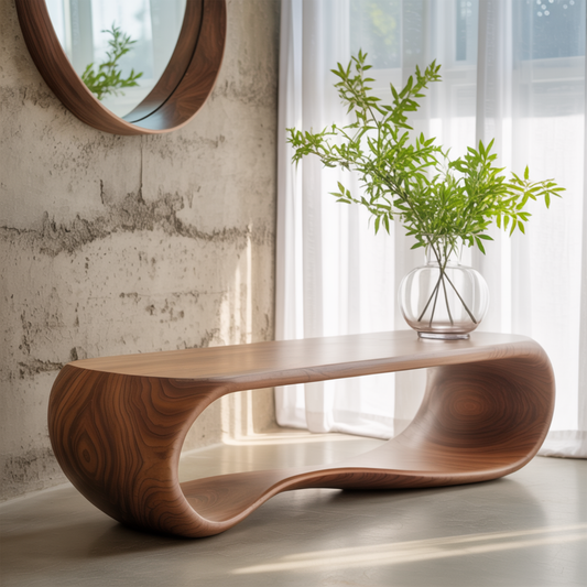 Handcrafted Solid Wood Bench – Sculptural Modern Walnut Wave Table