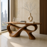 Handcrafted Solid Wood Sculptural Console Table – Contemporary Organic Style