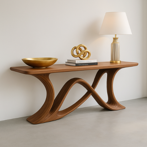 Handcrafted Solid Wood Ribbon Console Table – Modern Organic Elegance