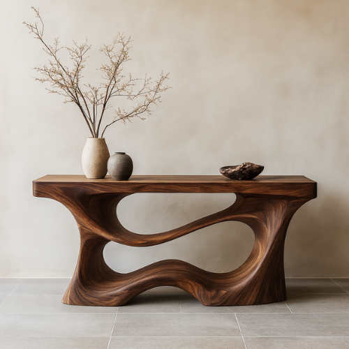 Handcrafted Solid Wood Cascade Console Table – Modern Organic Form