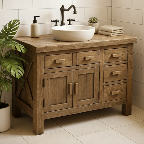 Handcrafted Solid Wood Bathroom Vanity - Rustic Farmhouse Style with X-Brace Detail