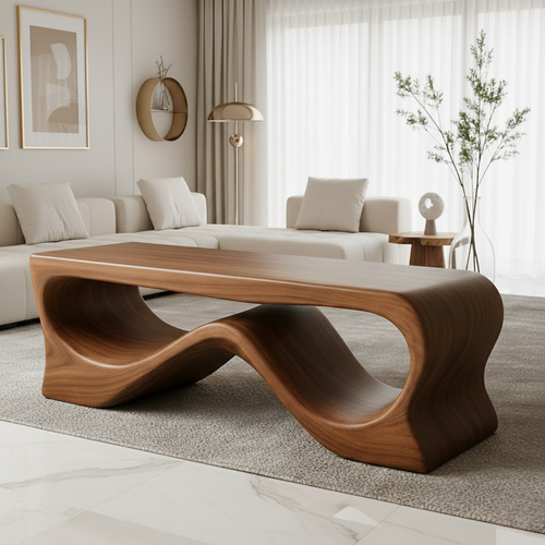 Handcrafted Solid Wood Coffee Table – Sculptural Walnut Wave Design