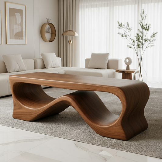 Handcrafted Solid Wood Coffee Table – Sculptural Walnut Wave Design