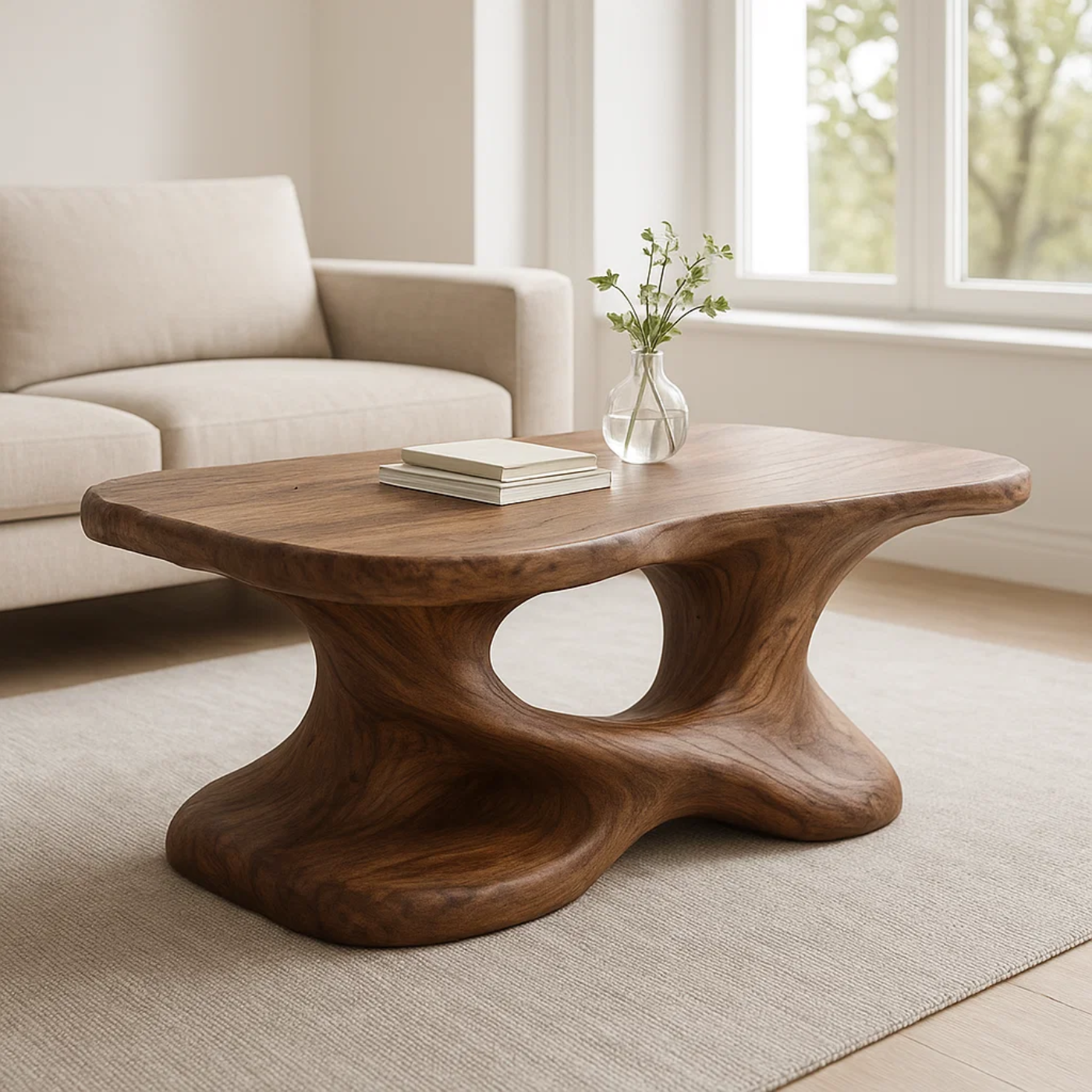 Handcrafted Solid Wood Coffee Table – Sculptural Organic Design for Living Room