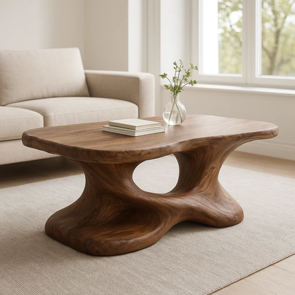 Handcrafted Solid Wood Coffee Table – Sculptural Organic Design for Living Room