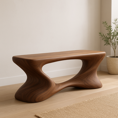 Handcrafted Solid Wood Bench – Sculptural Modern Walnut Wave Accent Table