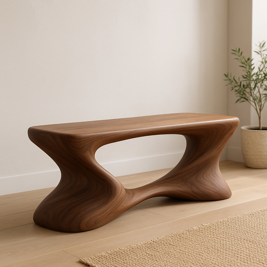 Handcrafted Solid Wood Bench – Sculptural Modern Walnut Wave Accent Table