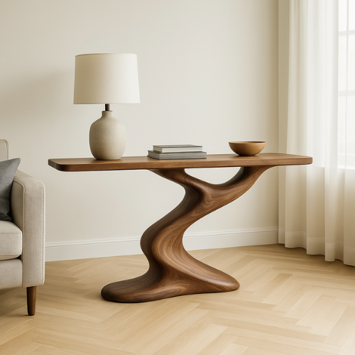 Handcrafted Solid Wood Wave Console Table – Contemporary Organic Form