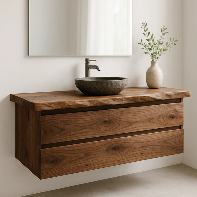 Handcrafted Solid Wood Floating Vanity - Modern Live Edge Wall-Mounted Cabinet