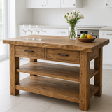 Handcrafted Solid Wood Kitchen Island - Live-Edge Top, 2 Drawers & Shelves