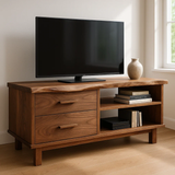 Handcrafted Solid Wood TV Stand with Live Edge Walnut Top and Open Shelves
