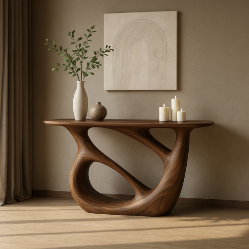 Handcrafted Solid Wood Continuum Console Table – Contemporary Organic Sculpture