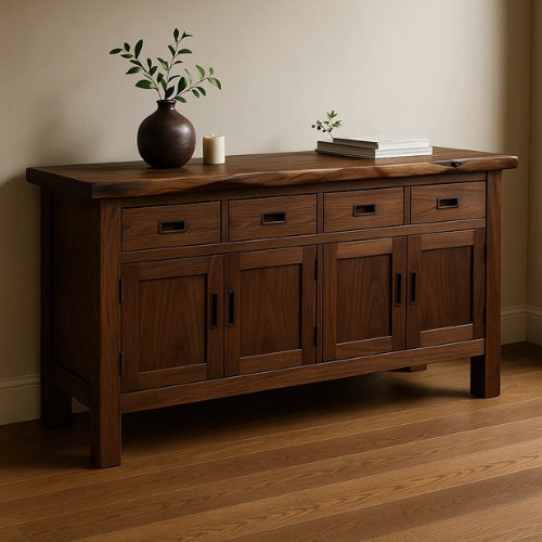 Handcrafted Solid Wood Live Edge Console Table – Rustic Walnut with Drawers