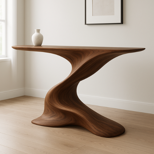 Handcrafted Solid Wood Twist Console Table – Sculptural Modern Design