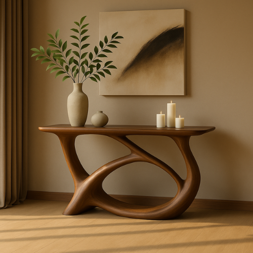 Handcrafted Solid Wood Waveform Console Table – Contemporary Organic Sculpture