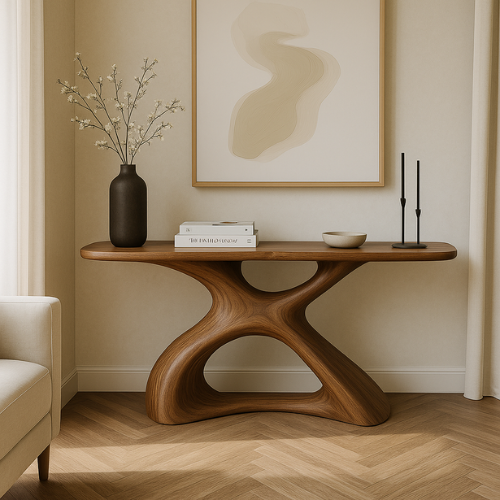 Handcrafted Solid Wood Aura Console Table – Modern Organic Form