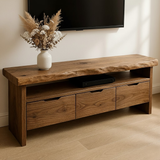 Handcrafted Solid Wood TV Stand with Live Edge Walnut Top and 3 Drawers