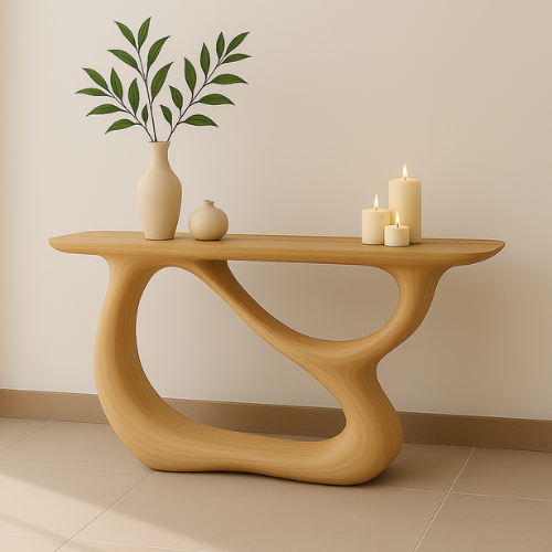 Handcrafted Solid Wood Wave Console Table – Contemporary Light Oak Finish
