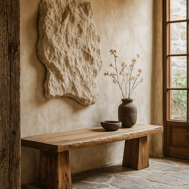 Handcrafted Solid Wood Rustic Bench – Natural Live-Edge Slab Entryway Seating