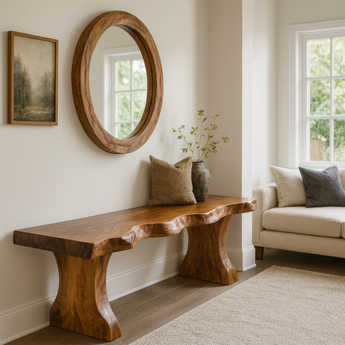 Handcrafted Solid Wood Live-Edge Entryway Bench – Sculptural & Organic Seating