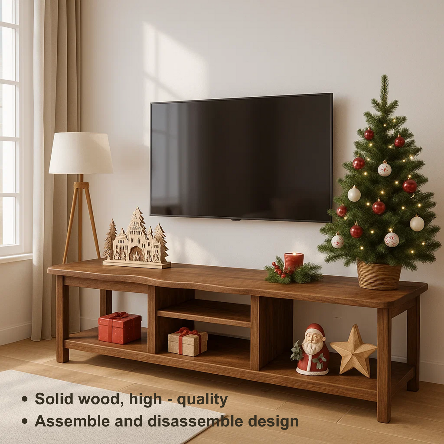 Handcrafted Solid Wood TV Stand – Modern Rustic Entertainment Console for Living Room