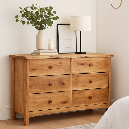 Handcrafted Solid Wood Dresser – Rustic Scandinavian 6 Drawer Chest for Bedroom Storage