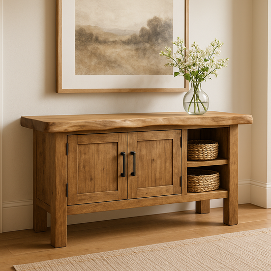 Handcrafted Solid Wood Console Table – Rustic Farmhouse Design with Live Edge Top