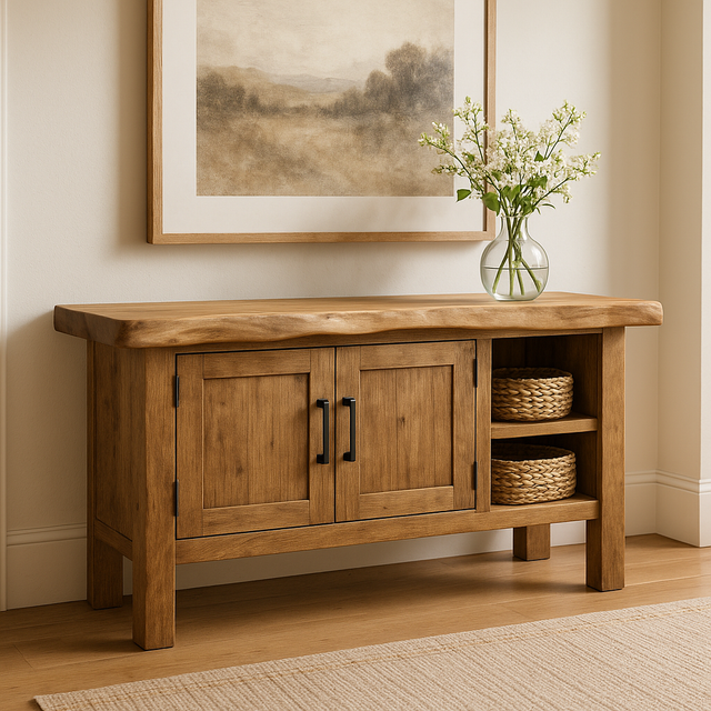 Handcrafted Solid Wood Console Table – Rustic Farmhouse Design with Live Edge Top