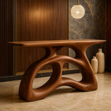 Handcrafted Solid Wood Sculptural Console Table – Flowform Organic Design for Luxury Interiors