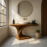 Handcrafted Solid Wood Bathroom Vanity – Organic Sculptural Flow Design with Artistic Curved Base