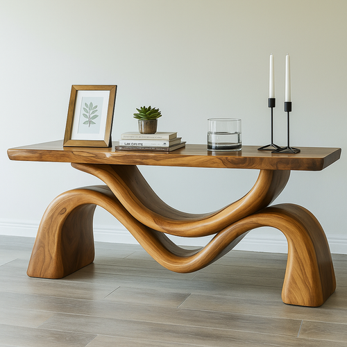 Handcrafted Solid Wood Waveflow Console Table – Sculptural Organic Design for Modern Interiors