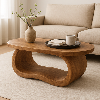 Handcrafted Solid Wood Coffee Table – Organic Modern Centerpiece with Sculptural Flowing Design