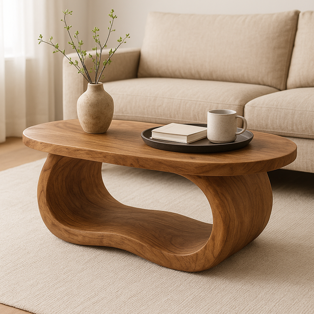 Handcrafted Solid Wood Coffee Table – Organic Modern Centerpiece with Sculptural Flowing Design