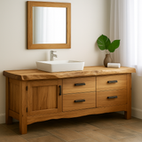 Handcrafted Solid Wood Bathroom Vanity – Natural Live Edge Base with 4 Drawers and Door Cabinet