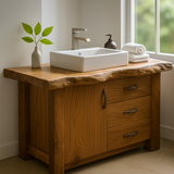 Handcrafted Solid Wood Bathroom Vanity – Live Edge Rustic Base with 3 Drawers and Cabinet