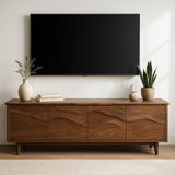 Handcrafted Solid Wood TV Stand – Modern Organic Media Console with Flow Pattern