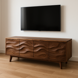 Handcrafted Solid Wood Wavefront TV Stand – Modern Sculptural Media Console