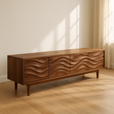 Handcrafted Solid Wood Wavefront TV Stand – Modern Sculptural Media Console