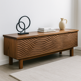 Handcrafted Solid Wood TV Stand – Sculptural Wavefront Media Console for Modern Living Room