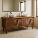 Handcrafted Solid Wood Double Sink Vanity – Modern Organic Wavefront Design