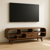 Handcrafted Solid Wood TV Stand – Sculptural Retro Minimal Organic Design
