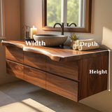 Handcrafted Solid Wood Vanity - Wide Floating Live Edge Cabinet with Drawers