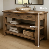 Handcrafted Solid Wood Bathroom Vanity with Curved Live-Edge Top and Triple Storage Drawers