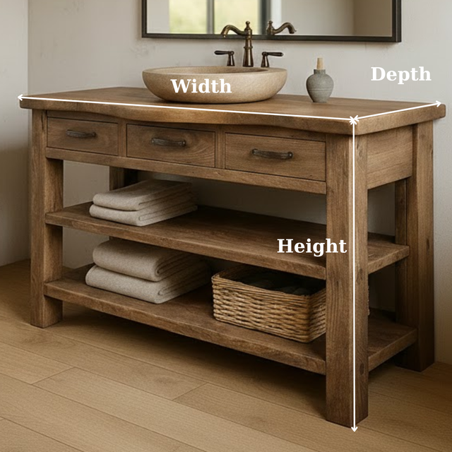 Handcrafted Solid Wood Bathroom Vanity with Curved Live-Edge Top and Triple Storage Drawers
